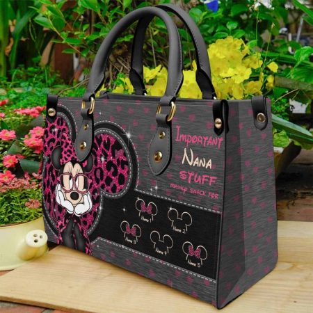 Gift For  Lover  Gifts Important Nana Personalized Grandma Pink Leopard Pattern Leather Handbag HG