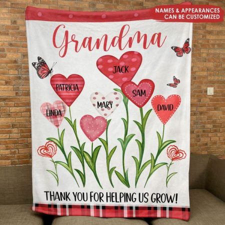 Flowers Butterfly Custom Tittle Kids Thank You For Helping Us Grow Blanket/Quilt HG Personalized Birthday Mother's Day Gift Grandma Mom Dad