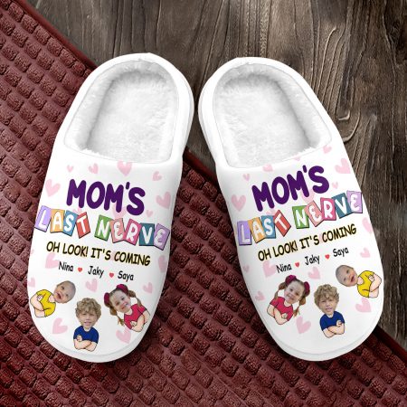 Custom Image and Tittle Grandma Mom Last Nerve Personalized House Slippers HG Birthday's Day Mother's Day Gift For Grandma, Mom