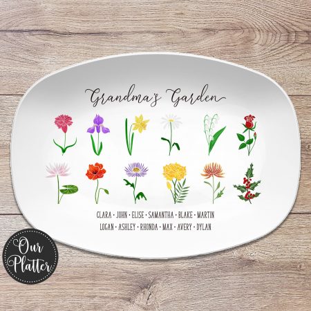 Birth Month Flower Family Personalized Platter, Mother's Day Gift, Custom Gift, Grandma's Garden, Grandparent Gift from Grandkids HG