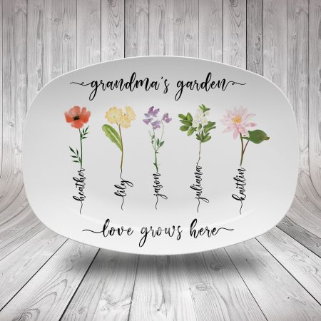 Custom Birth Month Flowers Platter, Mother's Day Gift, Personalized Grandma's Garden Plate, Grandparent Gift from Grandkids HG