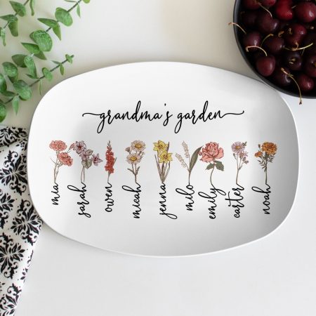 Birth Flower Personalized Platter for Grandma for Mother's Day, Christmas, Birthday HG