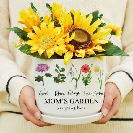 Birth Month Flower Personalized Outdoor Flower Pot,Personalized Gift For Her,Month Flower Pot For Grandma,Mother Day Gift,Flower Pot,Planter HG